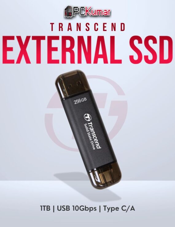 Transcend 1TB USB External SSD with Type-C/A for high-capacity storage.