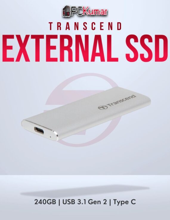 Transcend 240GB USB External SSD with Type-C USB 3.1 Gen 2 for reliable storage.
