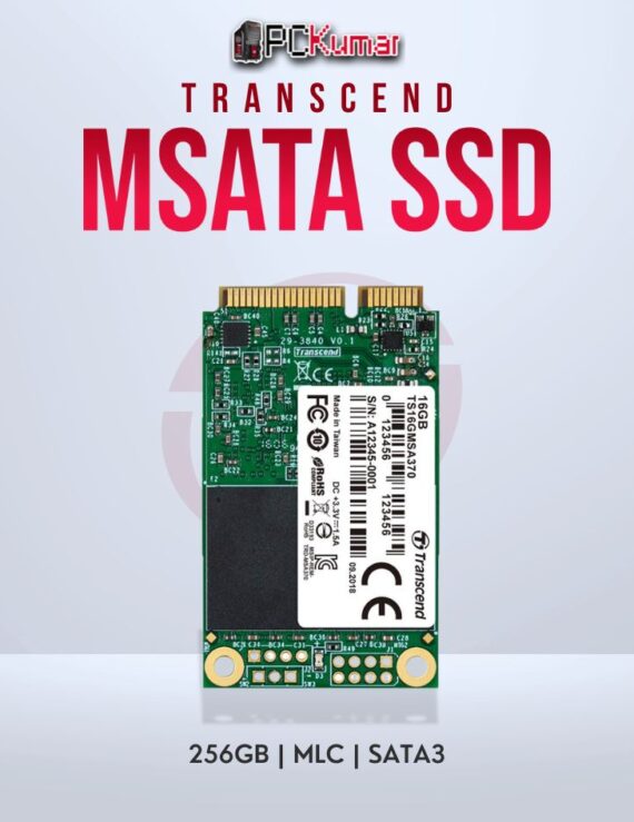 Transcend 256GB mSATA SSD with MLC for reliable high-speed storage.