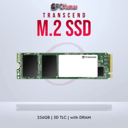 Transcend 256GB M.2 PCIe Gen3x4 SSD with 3D TLC and DRAM for multitasking.
