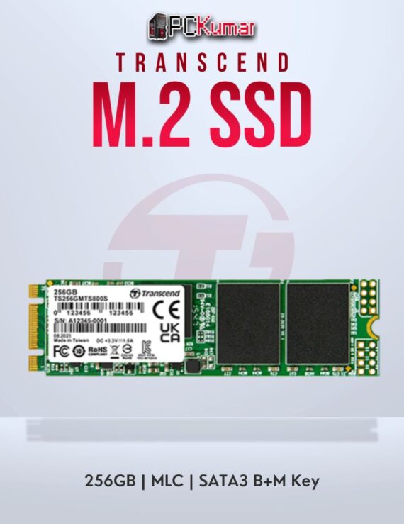 Transcend 256GB M.2 2280 SATA3 SSD with MLC for high-speed storage.