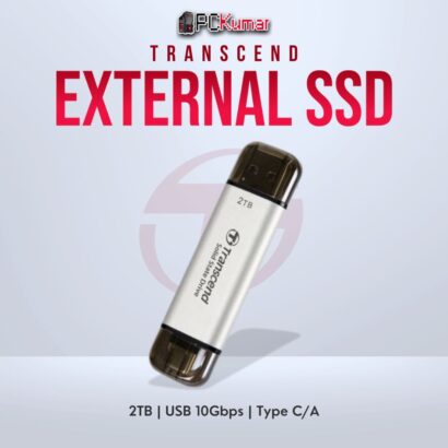 Transcend 2TB USB External SSD with Type-C/A for large storage and fast data transfers.
