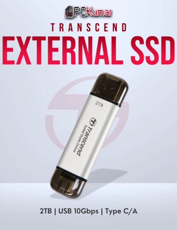 Transcend 2TB USB External SSD with Type-C/A for large storage and fast data transfers.