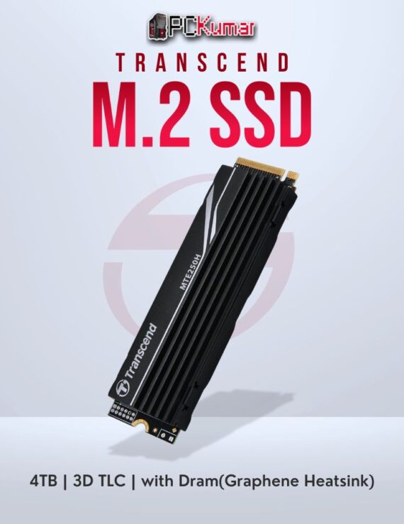 Transcend 4TB M.2 PCIe Gen4x4 NVMe SSD with metal heatsink for high-capacity performance.