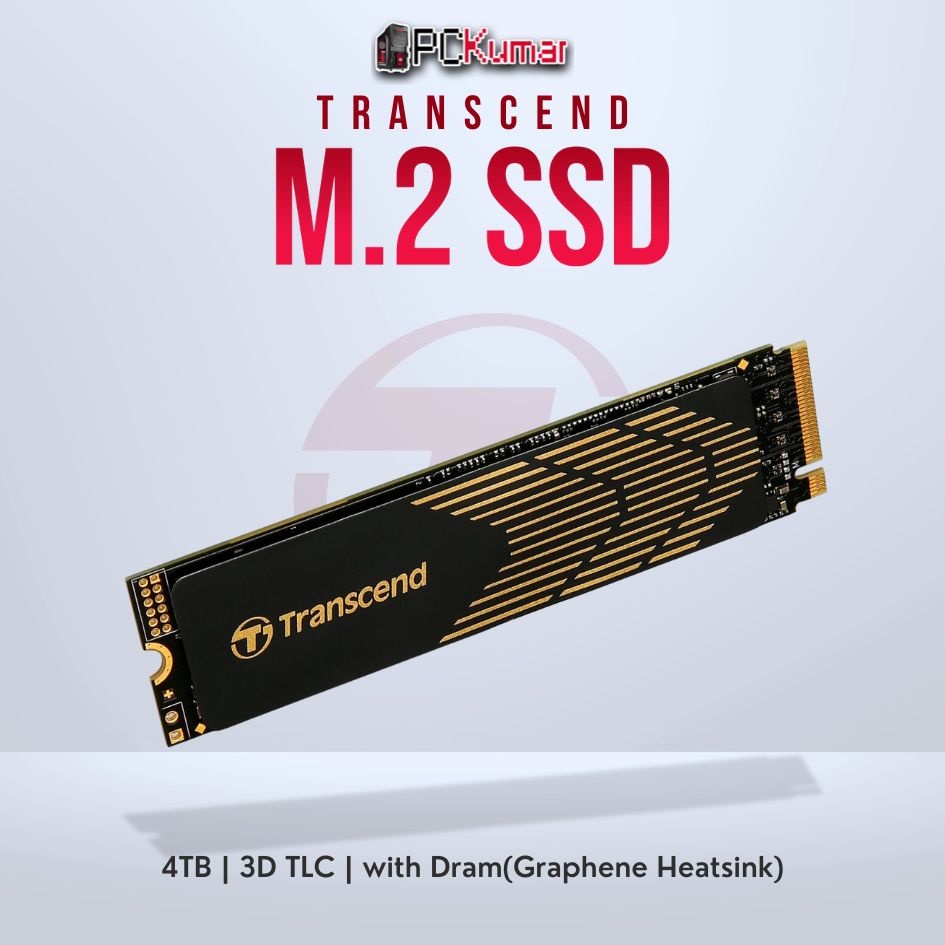 Transcend 4TB M.2 PCIe Gen4x4 NVMe SSD with graphene heatsink for high-capacity storage.