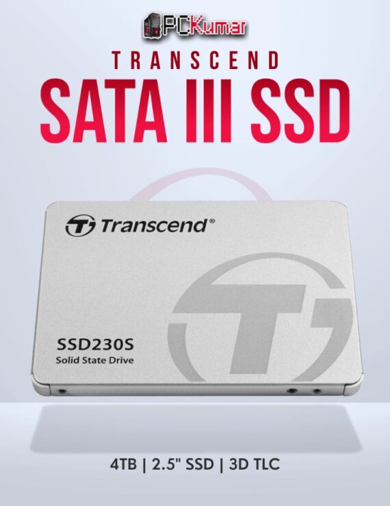 Transcend 4TB 2.5 inch SATA3 SSD with 3D TLC for extensive data storage.
