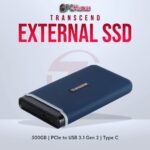 Transcend 500GB USB External SSD with PCIe to USB 3.1 Gen 2 for faster transfers.