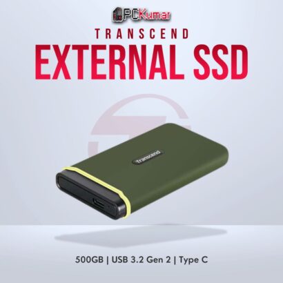 Transcend 500GB USB External SSD with Type-C USB 3.2 Gen 2 for fast storage.