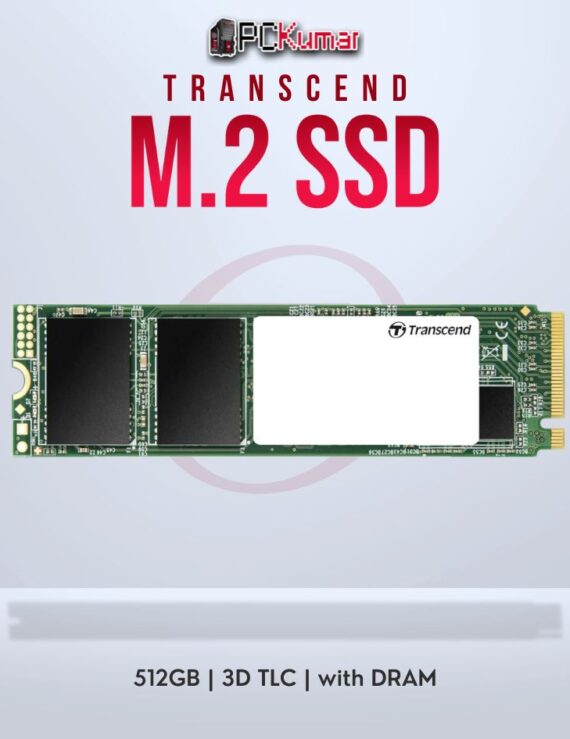 Transcend 512GB M.2 PCIe Gen3x4 SSD with 3D TLC and DRAM for fast boot.