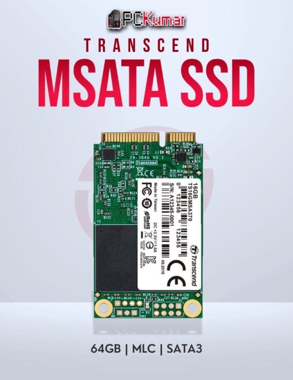 Transcend 64GB mSATA SSD with MLC for smooth data handling.
