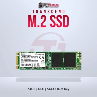 Transcend 64GB M.2 2280 SATA3 SSD with MLC for reliable storage.