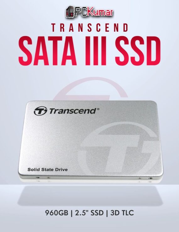 Transcend 960GB 2.5 inch SATA3 SSD with 3D TLC for large capacity.