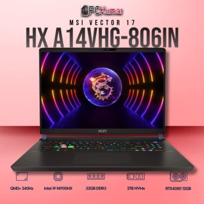 MSI Vector 17 A14VHG-806IN laptop with i9-14900HX, RTX 4080, 32GB RAM, 2TB storage, and a 17-inch QHD+ 240Hz display.