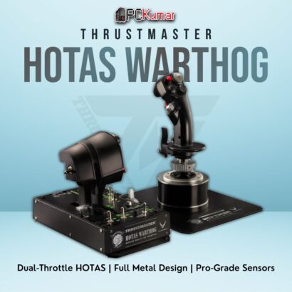 Thrustmaster HOTAS Warthog ensemble featuring a full metal throttle quadrant and flight stick for PC simulators.
