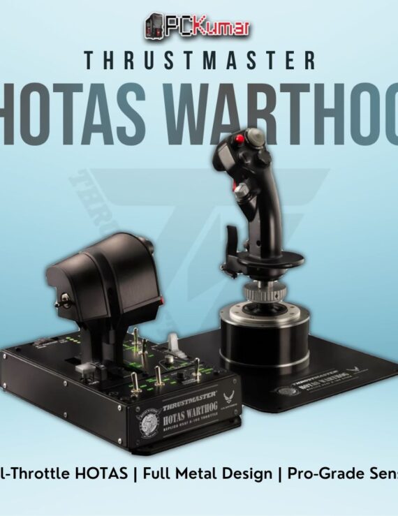 Thrustmaster HOTAS Warthog ensemble featuring a full metal throttle quadrant and flight stick for PC simulators.