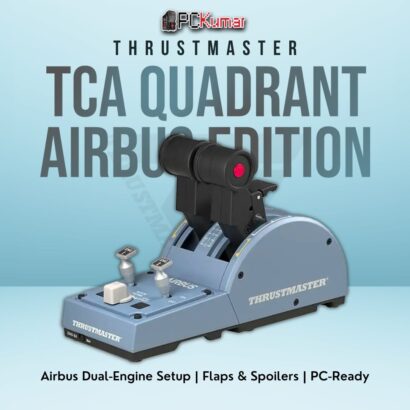 Thrustmaster TCA Quadrant Airbus Edition showcasing dual throttle levers and additional flight controls for PC sims.