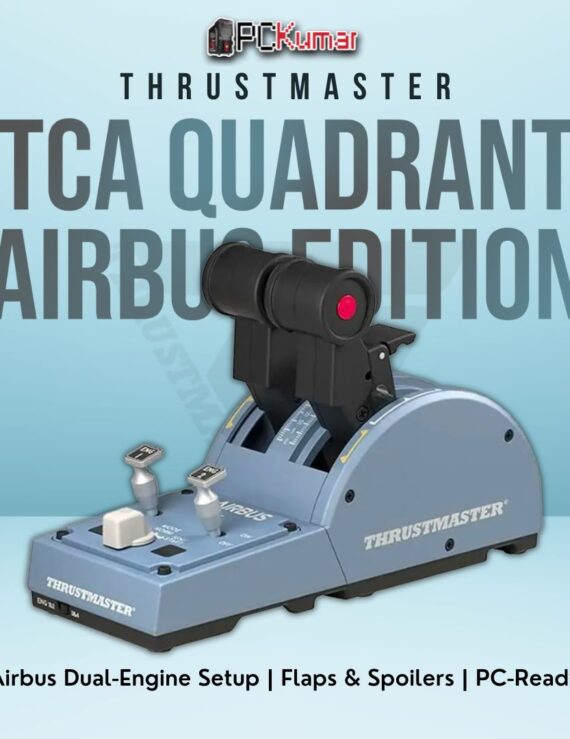 Thrustmaster TCA Quadrant Airbus Edition showcasing dual throttle levers and additional flight controls for PC sims.