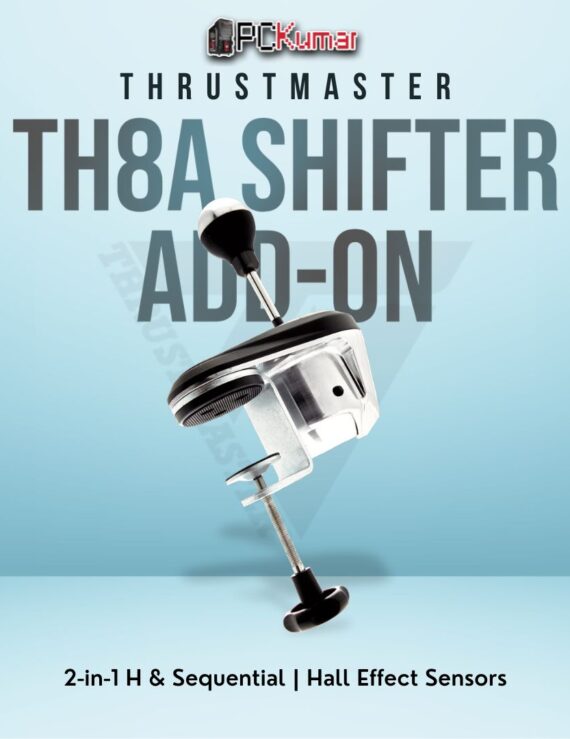 Thrustmaster TH8A Add-On Shifter with metal housing and versatile gear-shift modes for realistic racing.