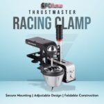 Thrustmaster TM Racing Clamp offering adjustable mounting for wheels and shifters on various desk setups.