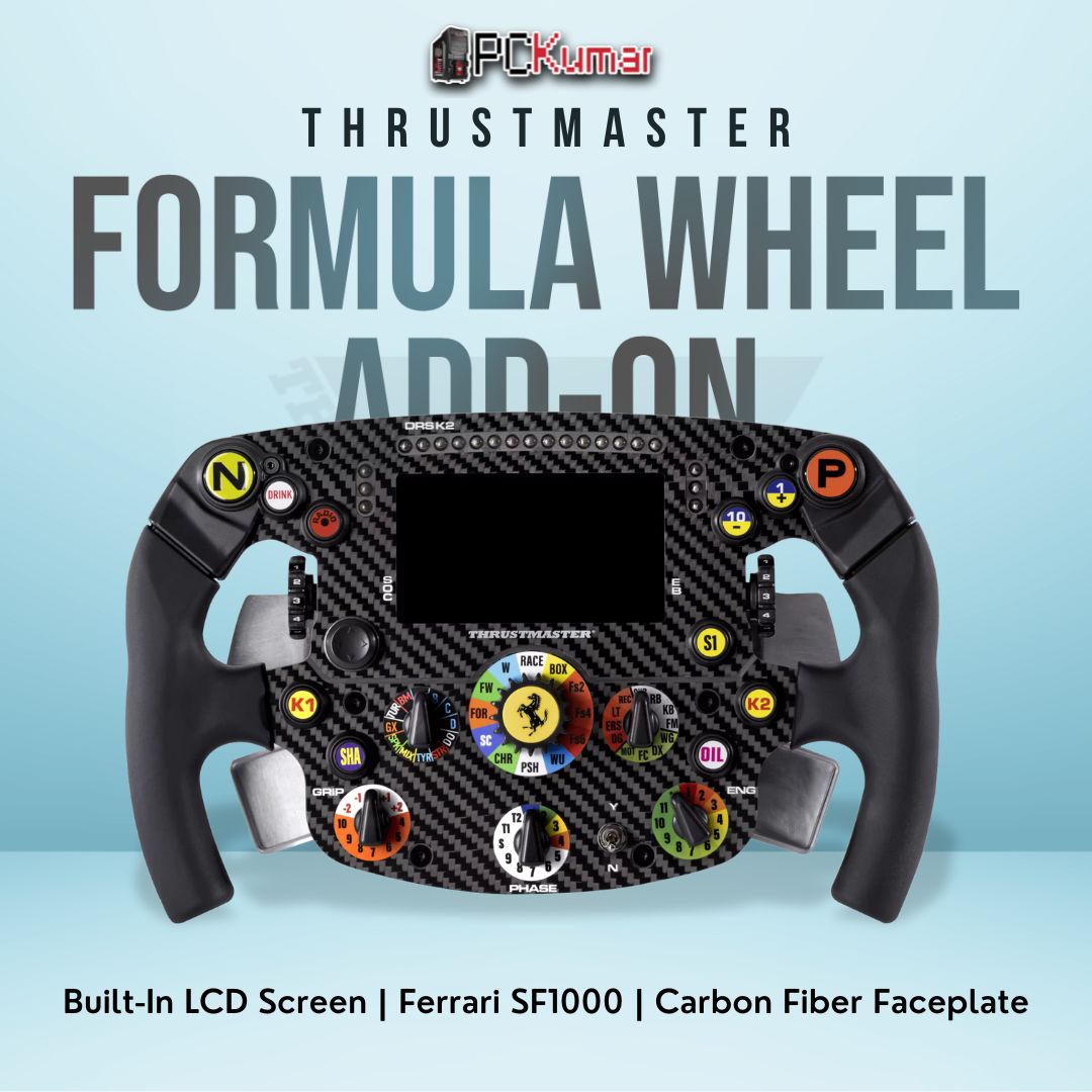 Thrustmaster Ferrari SF1000 Edition wheel add-on with integrated telemetry display and F1-style controls.