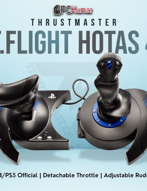 Thrustmaster T.Flight HOTAS 4 with integrated throttle, licensed for PlayStation and PC flight simulations.