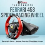Thrustmaster Ferrari 458 Spider Racing Wheel in Ferrari red-and-black style, created for Xbox racing titles.
