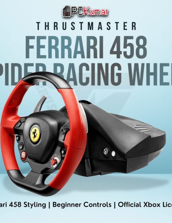 Thrustmaster Ferrari 458 Spider Racing Wheel in Ferrari red-and-black style, created for Xbox racing titles.
