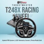 Thrustmaster T248X Racing Wheel with a hybrid drive system and advanced pedals for Xbox and PC simulation.