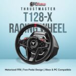 Thrustmaster T128-X Racing Wheel featuring force feedback and a two-pedal set for immersive Xbox and PC driving.