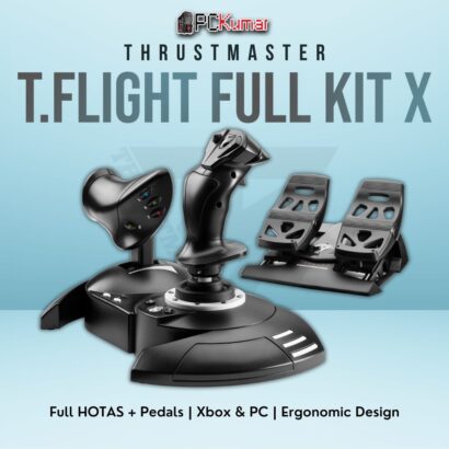 Thrustmaster T.Flight Full Kit X featuring a joystick, throttle, and rudder pedals for an all-inclusive flight experience on Xbox and PC