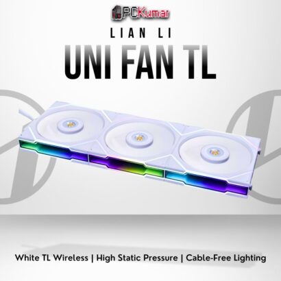 Lian Li UNI FAN TL Wireless 120 triple pack (white) offering a snap-in wireless RGB system for tidy PC builds.
