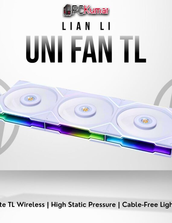 Lian Li UNI FAN TL Wireless 120 triple pack (white) offering a snap-in wireless RGB system for tidy PC builds.