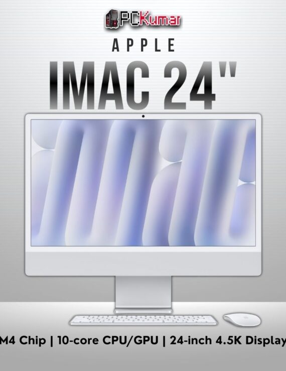 Silver 24-inch iMac M4 featuring 10-core CPU/GPU, 24GB unified memory, 512GB SSD.