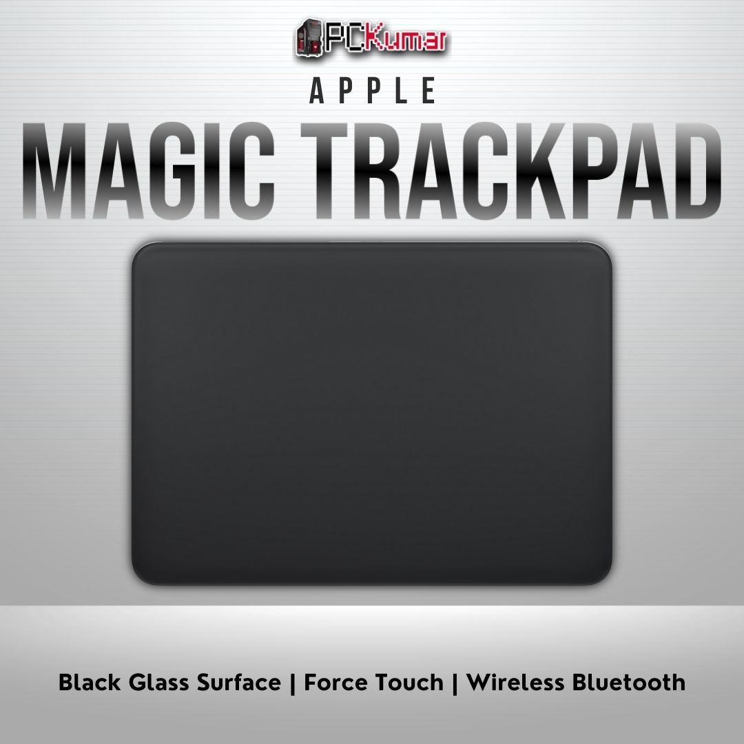 Black Magic Trackpad with multi-touch gestures, Force Touch, and Bluetooth connectivity.