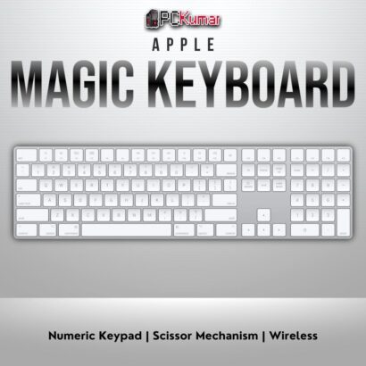 Silver Magic Keyboard with numeric keypad, US English layout, rechargeable battery.
