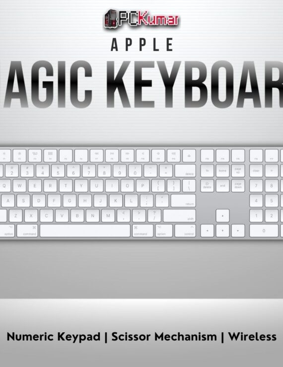 Silver Magic Keyboard with numeric keypad, US English layout, rechargeable battery.