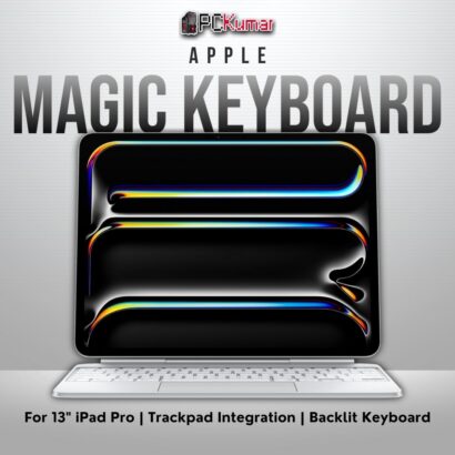 White Magic Keyboard for iPad Pro 13-inch (M4), floating design with trackpad, US English layout.