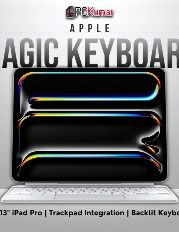 White Magic Keyboard for iPad Pro 13-inch (M4), floating design with trackpad, US English layout.