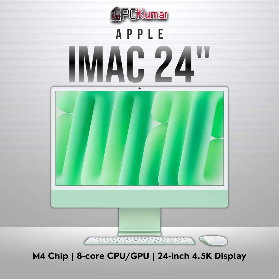 Green 24-inch iMac, M4 chip (8C CPU/GPU), 16GB RAM, 256GB SSD.