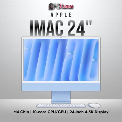Blue 24-inch iMac featuring M4 chip (10C CPU/GPU), 16GB RAM, 256GB SSD.