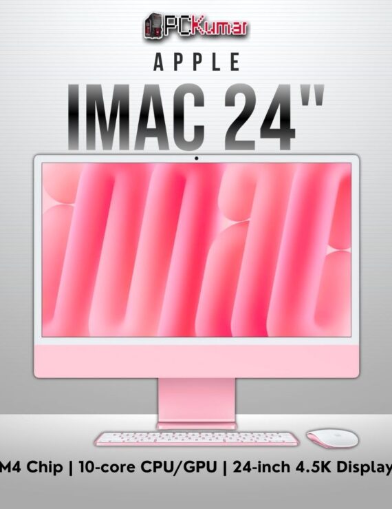 Pink 24-inch iMac with Apple M4, 10-core CPU/GPU, 16GB RAM, 512GB SSD.