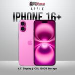 Pink iPhone 16 Plus, 128GB capacity, 6.7-inch display.