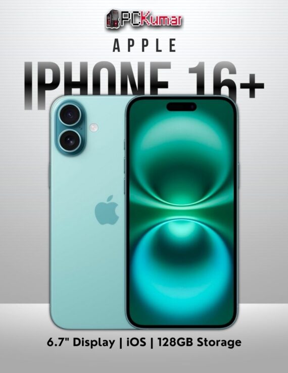 Teal iPhone 16 Plus, 128GB capacity, 6.7-inch display.