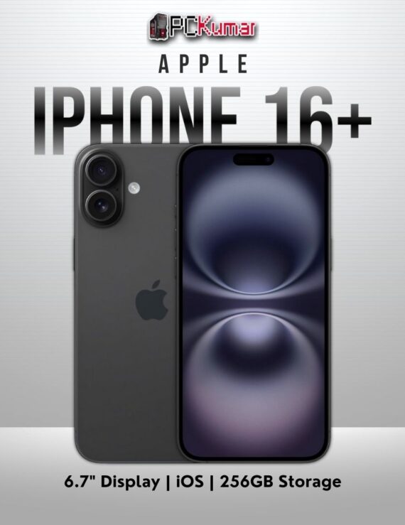 Black iPhone 16 Plus 256GB, featuring a large 6.7-inch display.