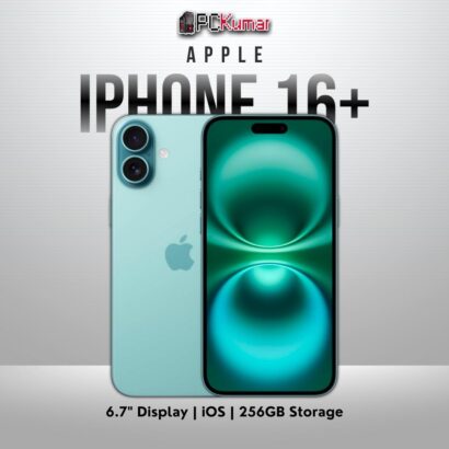 Teal iPhone 16 Plus 256GB with large 6.7-inch display.