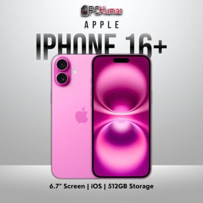 Pink iPhone 16 Plus, 512GB, 6.7-inch display.