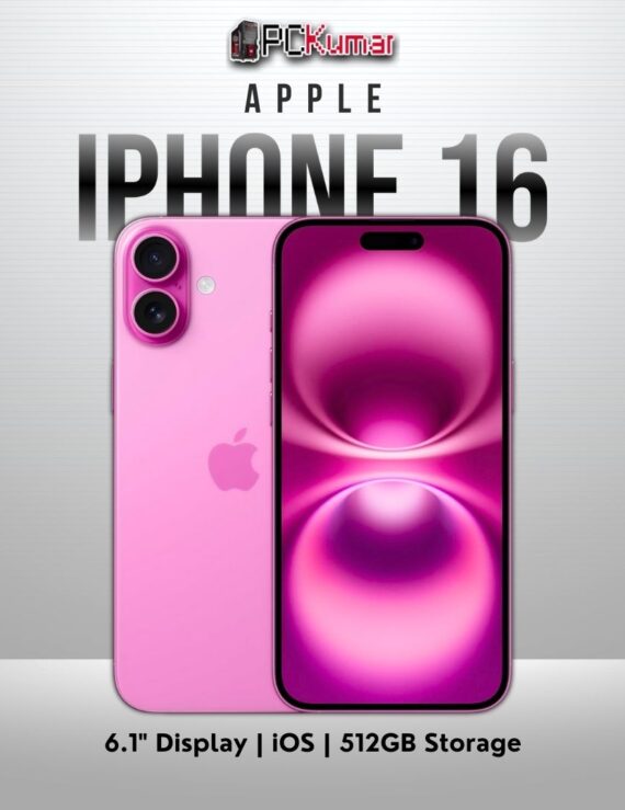 Pink iPhone 16 512GB with a 6.1-inch display, running iOS.