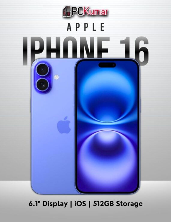 Ultramarine iPhone 16 with 512GB, 6.1-inch screen, Apple’s iOS system.