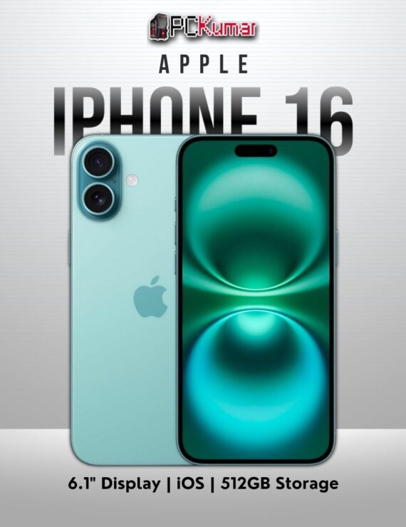 Teal iPhone 16 featuring 512GB storage and a 6.1-inch display on iOS.