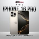 Natural Titanium iPhone 16 Pro with 128GB storage, 6.1-inch OLED display.